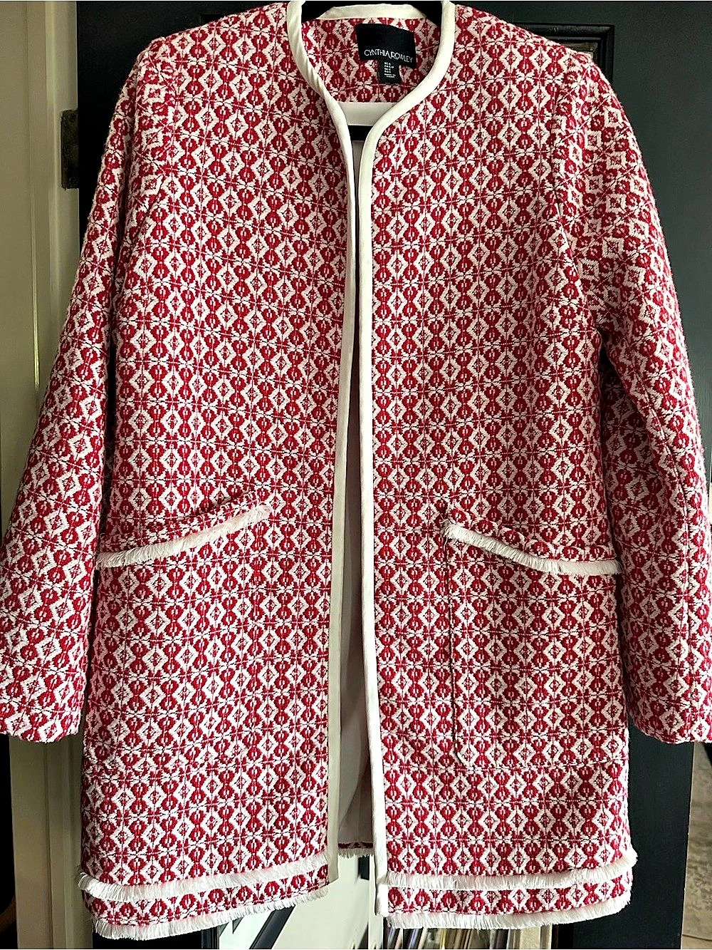 Cynthia Rowley Red & White Geometric Jacket Size Small Like New